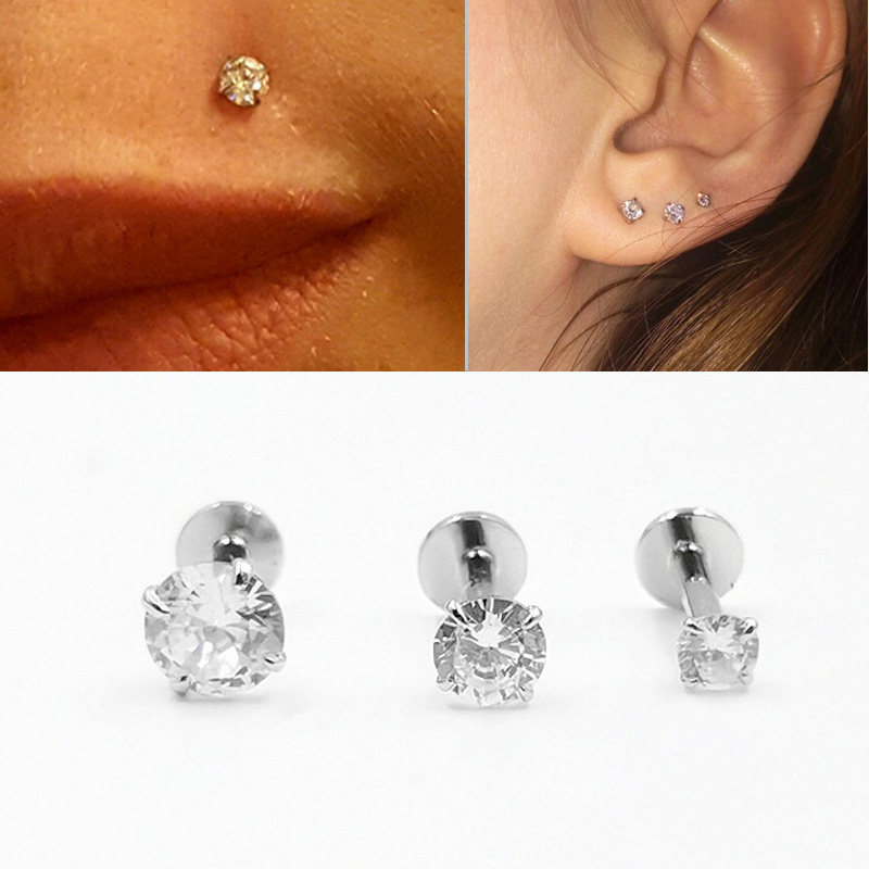 925 Sterling Silver Labret Lip Studs Ring Earlobe Cartilage