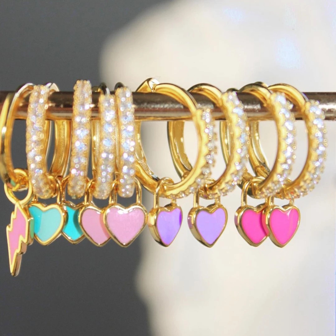 New Trendy Rhinestone Small Circle Hoops with Cute Candy