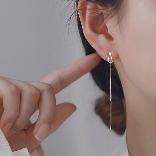 Simple Style Box Chain Tassel Drop Earrings For Women Long