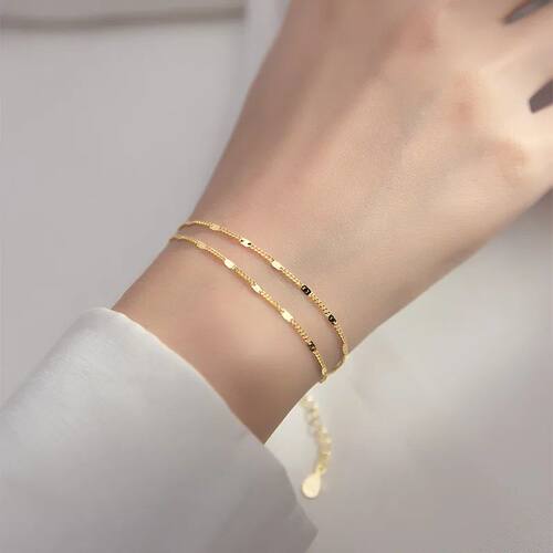 sSterling Silver Double Layers Simple Bracelet for Women