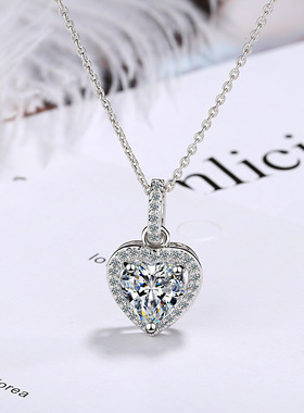 Sterling Silver Zircon Heart Pendants Necklaces For Women