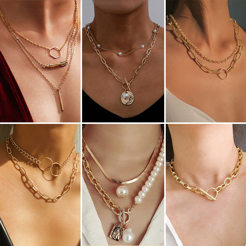 NEW Choker Chains Necklace Women Two Layer Round Necklaces