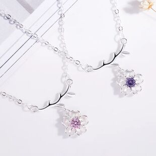 Romantic Flower Cherry Blossoms Pendant Necklaces Shiny