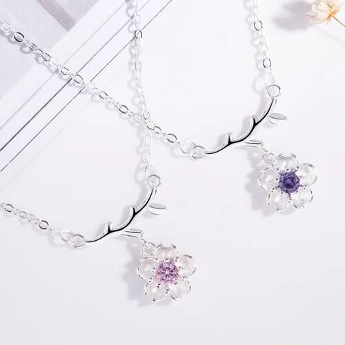Romantic Flower Cherry Blossoms Pendant Necklaces Shiny