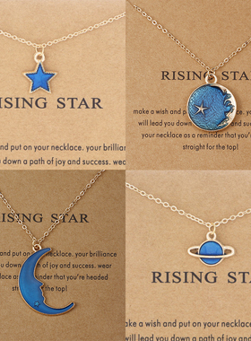 New Trendy Alloy Cute Elegant Wish Blue Star Moon Planet Gol