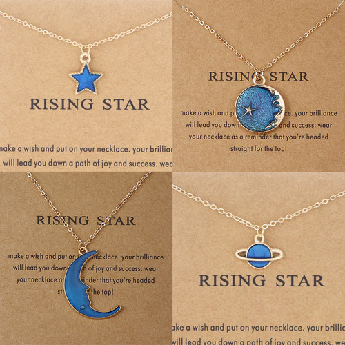 New Trendy Alloy Cute Elegant Wish Blue Star Moon Planet Gol