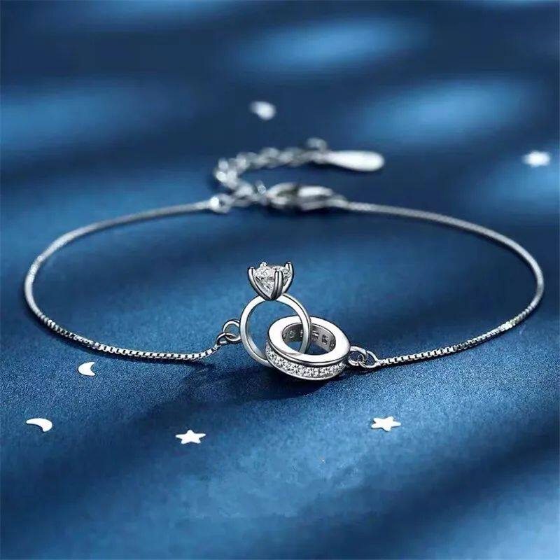 Fashion Silver Plated Zircon Double Round Bead Charm