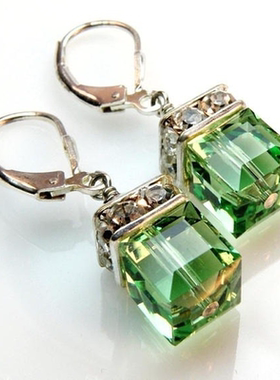 Trendy Silver Color Inlaid with Green Stones Drop Earring