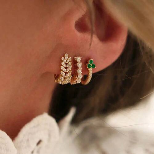 3PCS Hoop Earrings Set for Women Fashion Gold Plated CZ