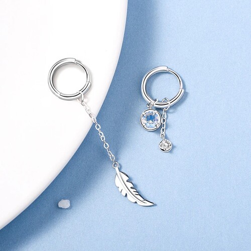 2023 New 925 Sterling Silver Asymmetric Feather Earrings