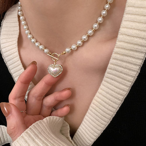 Elegant Big White Imitation Pearl Bead Necklace for Women Cr