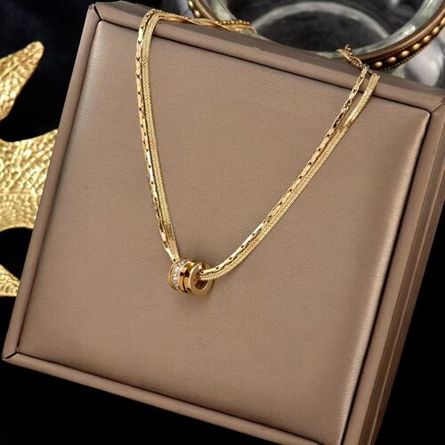 316L Stainless Steel Double Layer Zircon Necklace For Women