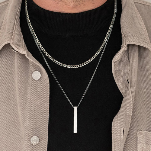 2023 3D Vertical Bar Necklaces for Men, Layering Stainless S