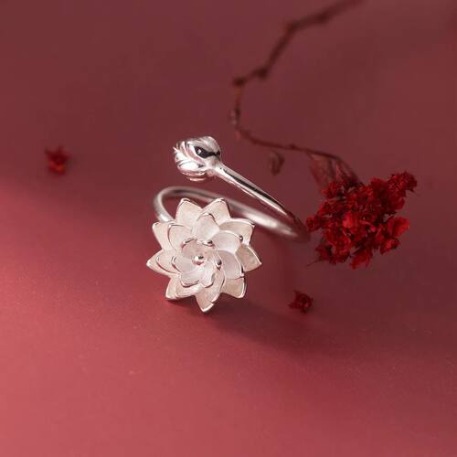 Sterling Silver Lotus Flower Adjustable Rings For Women