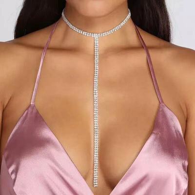 Fashion Full Rhinestone Chain Necklace For Women Statement