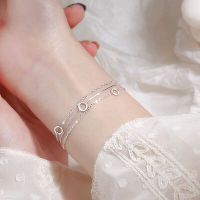 Plated  Silver Three-Layer Chain Circle Bracelet For Women