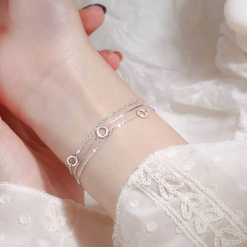 Plated  Silver Three-Layer Chain Circle Bracelet For Women