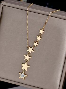 2023 Stainless Steel Gold Color Multip Stars Zircon Necklace