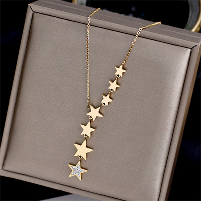 2023 Stainless Steel Gold Color Multip Stars Zircon Necklace