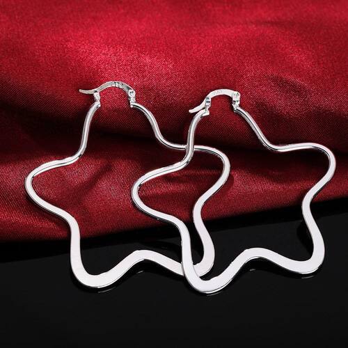 Pretty silver color Big five-pointed star hoop Earrings for