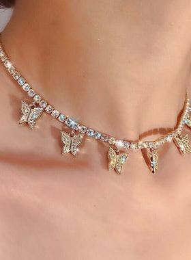 Crystal Butterfly Pendants Women Chokers Personality Gold