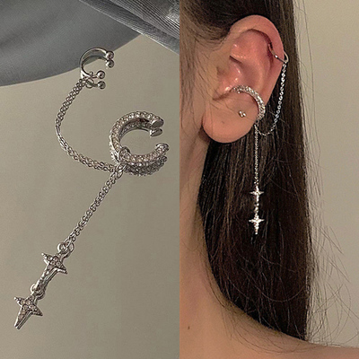 Shiny Silver Color Crystal Tassel Non-Piercing Cuff Ear