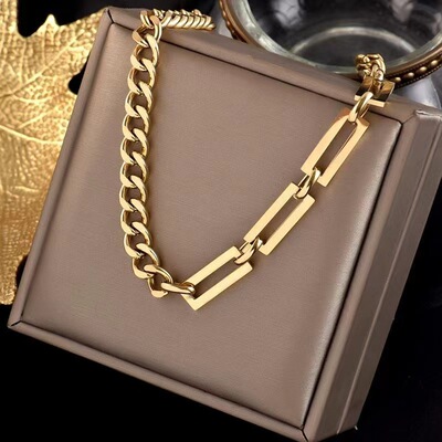 316L Stainless Steel New Trendy Gold Color Cuba Chain Charm