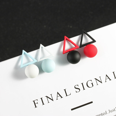 Korean Asymmetrical Geometric Pearl Triangle Earrings for