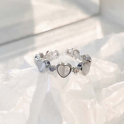 Kpop Crystal Opal Heart Rings for Women Vintage Geometric