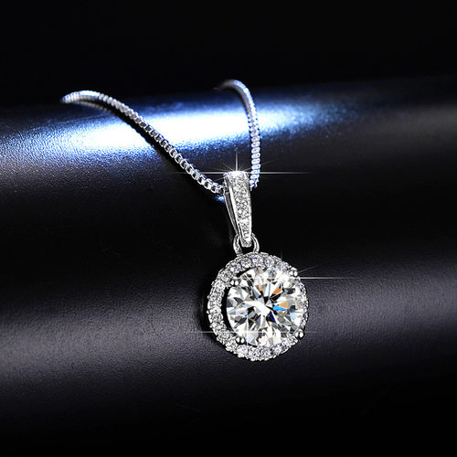 Classic Female Crystal Round Pendant Necklace Charm Silver