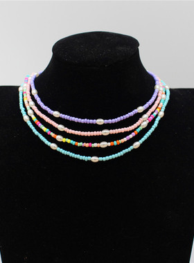 Boho Beads Necklace Women Pearl Seed Beaded Strand Short