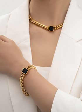 CARLIDANA 3pcs/Set Stainless Steel Cuban Chain Chunky Black