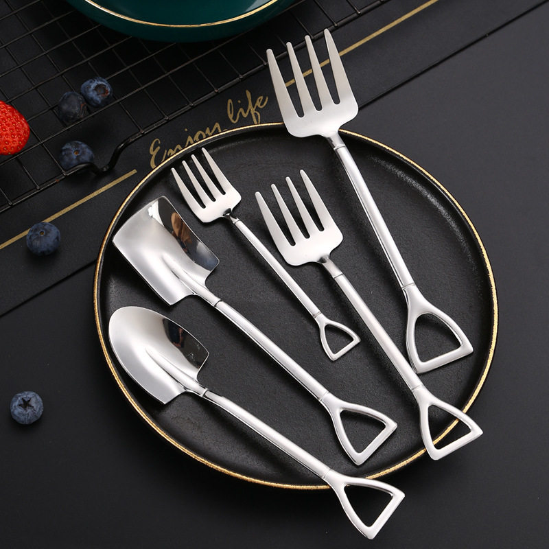 不锈钢叉子创意超迷你铲形勺叉复古铁锹勺工兵水果叉勺调羹勺,餐饮具,西餐餐具套装,淘宝优惠券,粉丝福利购,淘宝优惠卷