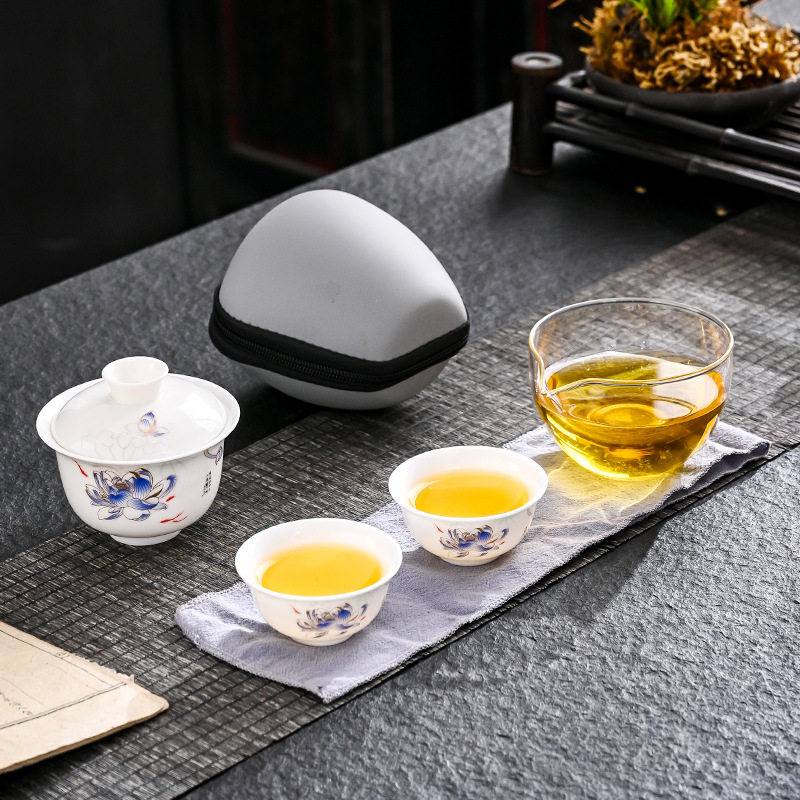 陶瓷杯一壶三杯户外旅行茶具套装便携批发可印logo商务礼品新中式