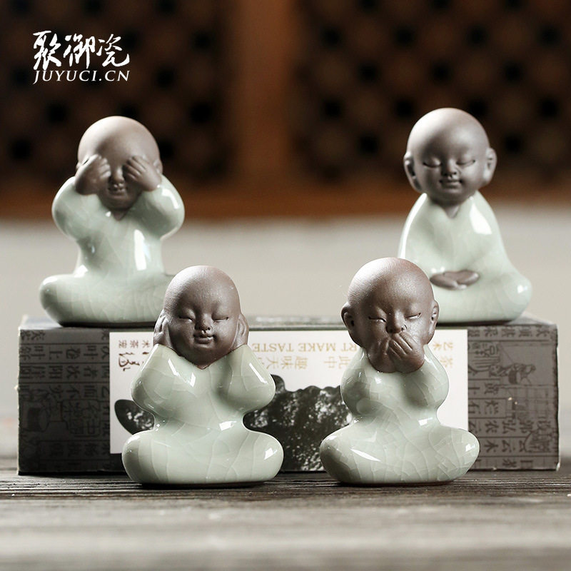 聚御瓷 茶宠摆件一件代发 四勿小和尚可养茶饰摆件乐淘缘现货批发