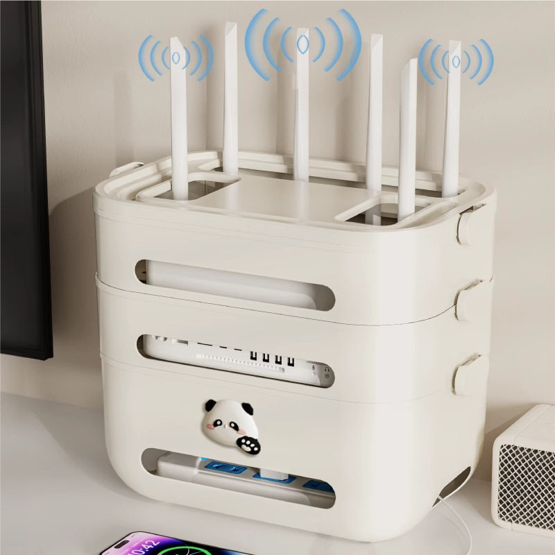 wifi路由器收纳盒电视机顶盒置物架桌面插座无线光猫电线整理