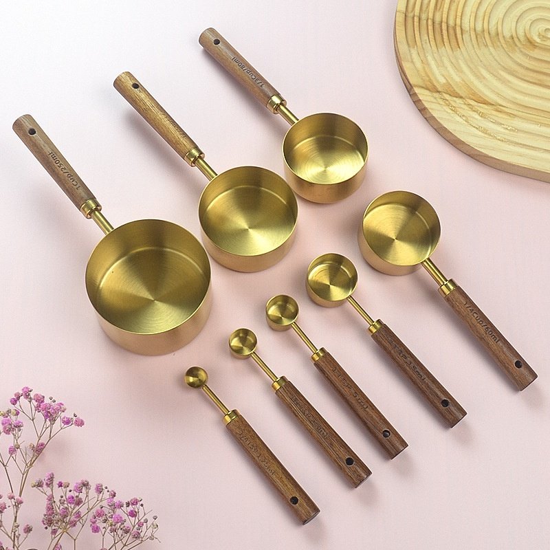 不锈钢量杯量勺木柄金色量匙带刻度黑色咖啡勺子多功能烘焙计量勺,厨房/烹饪用具,量勺,淘宝优惠券,粉丝福利购,淘宝优惠卷