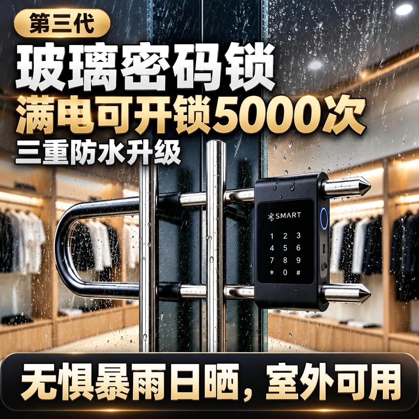 商铺玻璃门u型锁密码锁指纹锁双开门店面用插锁电子挂锁智能U形锁