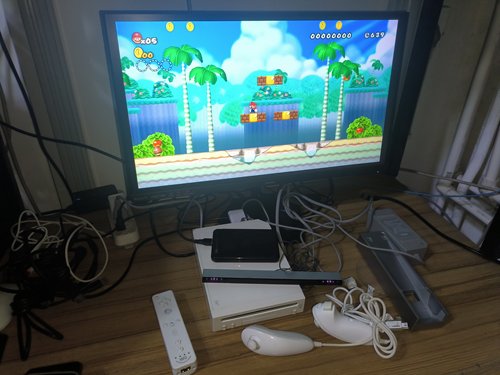 wii游戏机双原装手柄500g装满游戏带包装