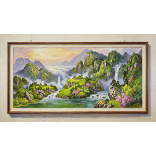 《福泽江山》画家手绘油画客厅日照山水风景挂画背景墙装饰画别墅