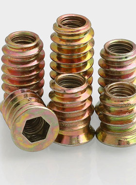 M6M8内外牙螺母沉头内六角家具预埋带垫带介实木工螺帽铁镀锌