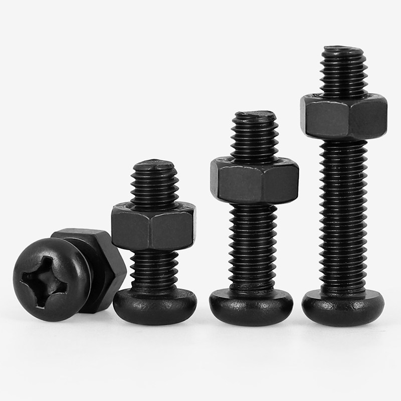 黑色304圆头十字螺丝螺母不掉色