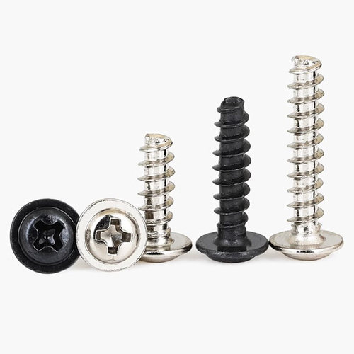 镀镍黑锌十字圆头带垫平尾自攻