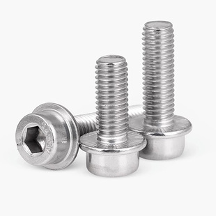 304不锈钢带垫法兰面内六角螺丝带介带齿圆柱头螺钉M5M6M8M10GG