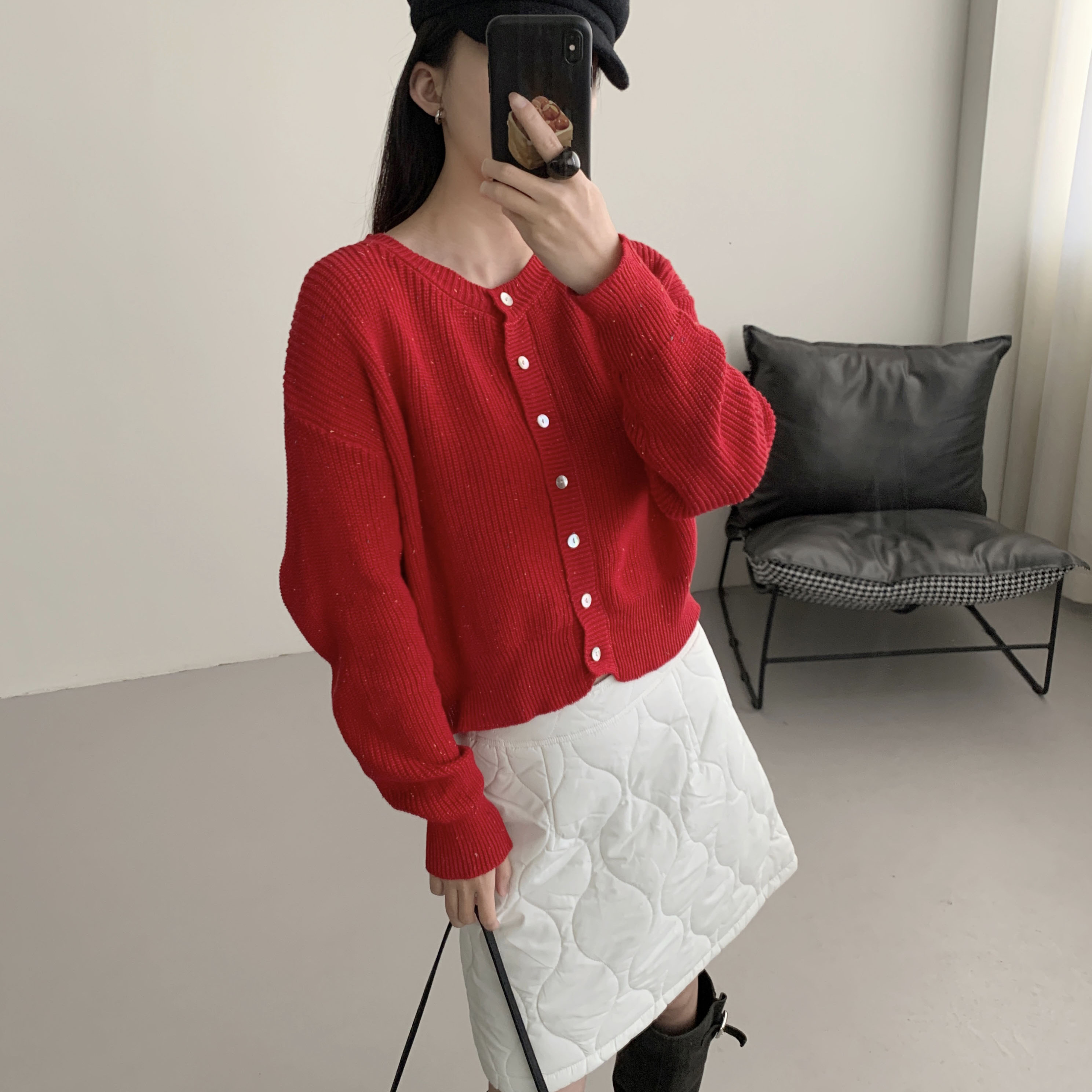 荷宝娜复古修身短款毛衣女2025新款设计感小众毛针织衫开衫外套秋