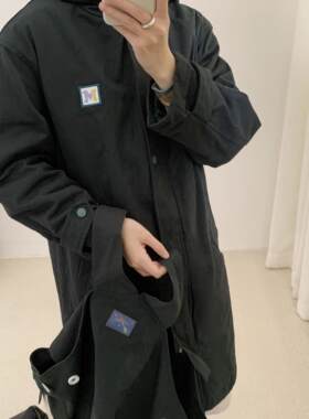 荷宝娜复古墨绿色工装连帽棉服