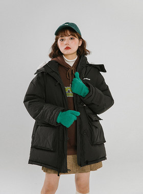 午睡自制 羊羔毛领连帽羽绒服女冬新款加厚白鸭绒中长款派克服