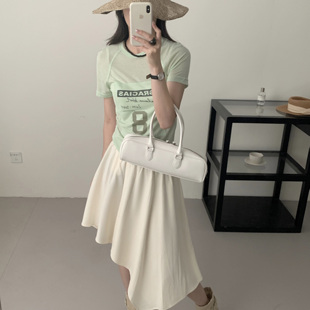 荷宝娜数字字母印花短袖 T恤女2025新款 显瘦短款 轻薄亲肤上衣夏季