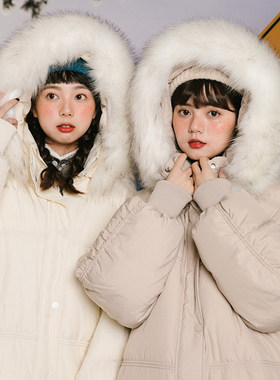 午睡自制 羽绒服女冬中长款毛领小个子90白鸭绒派克保暖面包外套