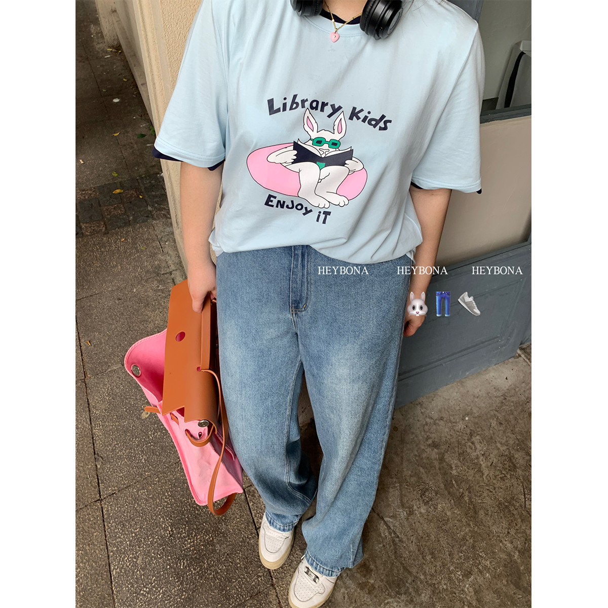 荷宝娜微胖定制 胖mm简约高腰宽松复古直筒牛仔裤女夏大码长裤